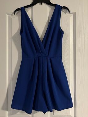 Women's Royal Blue V-Neck Pleated Romper